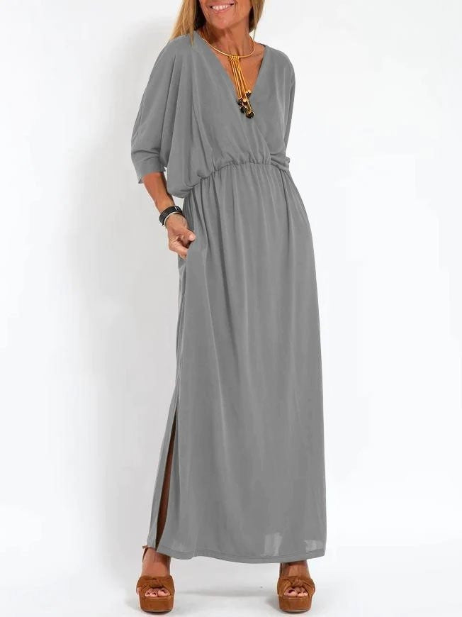 Women's Fashion Solid Color High Waist Slit Dress