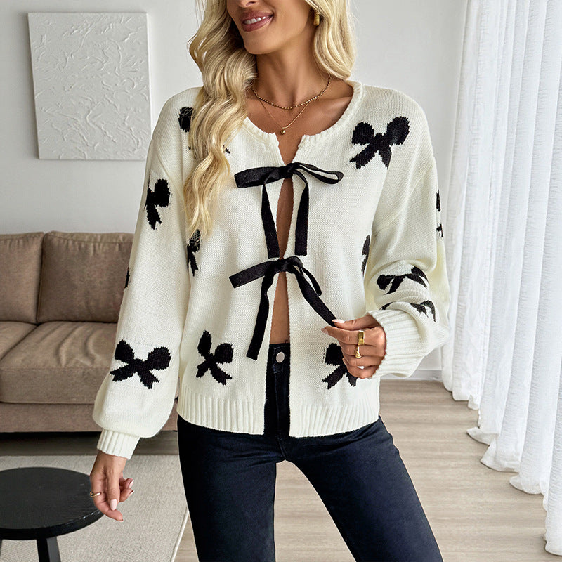 Women's Sweet Style Design Bow Pattern Sweaters