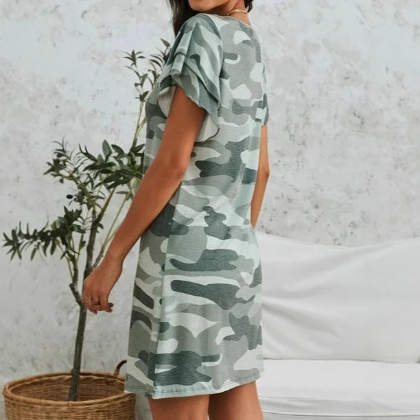 Women's Loose Camouflage Summer Short-sleeved Round Neck Dress