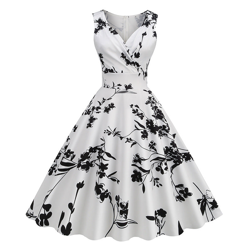 Women's Hepburn Style Vintage Printed Dress Dresses