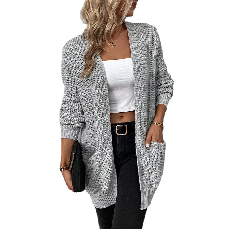 Popular Women's Knitted Solid Color Pocket Sweaters