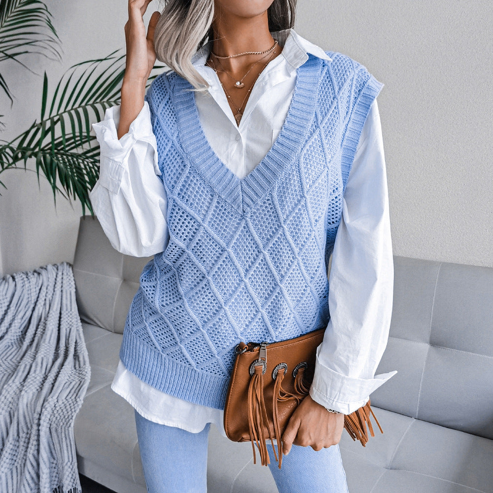 Women's Clearance Rhombus Hollowed Leisure Knitted Sweater