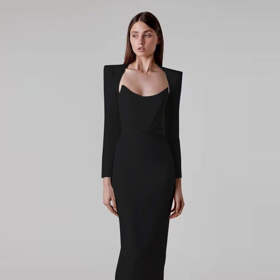 Women's Style Dress Square Collar Horn Shoulder Dresses