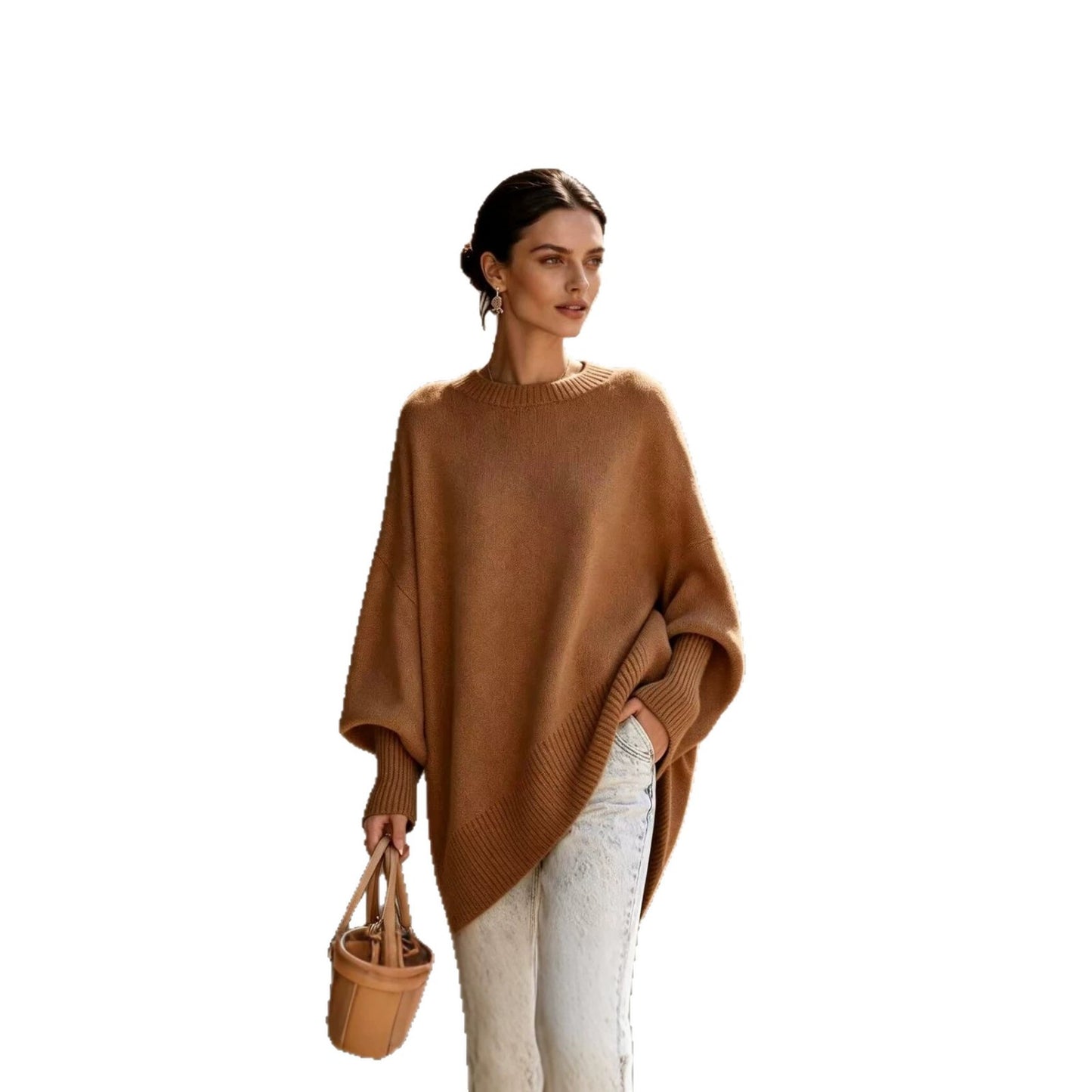 Women's Neck Pullover Loose Lazy Style Solid Women's Sweater