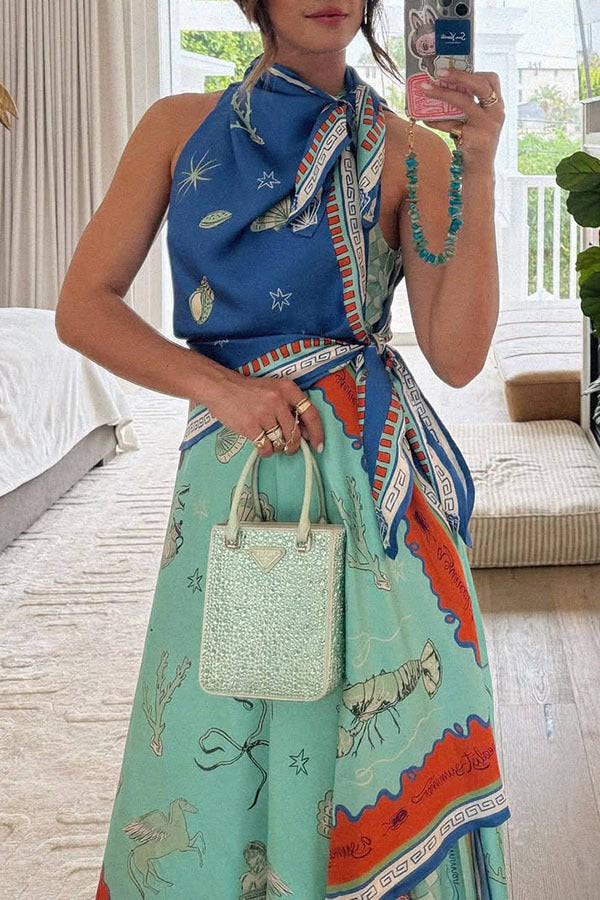 Women's Fake Two-piece Printed Asymmetric Round Neck Dresses