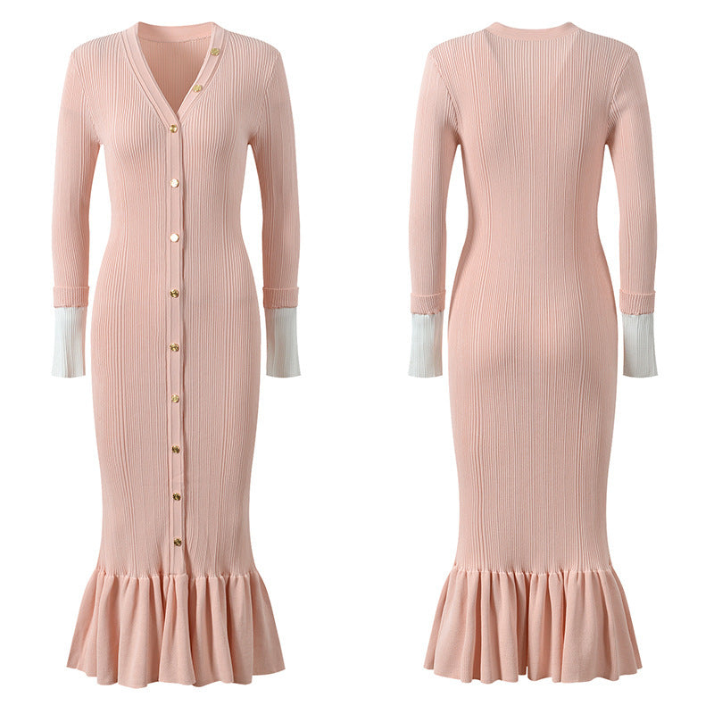 Home Single Breasted Fishtail Slimming Long Sleeve Skirts
