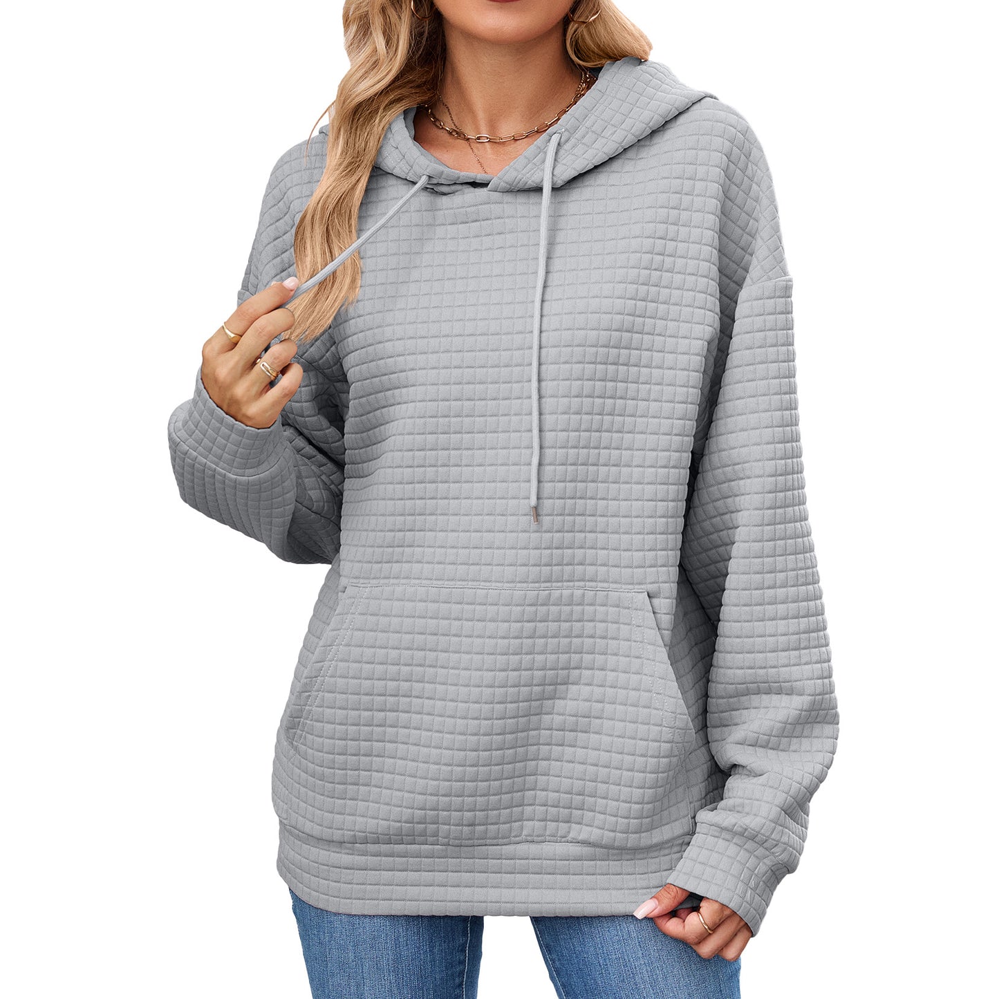 Women's Solid Color Hooded Pocket Loose Long Sleeve Women's Sweater, Sweater