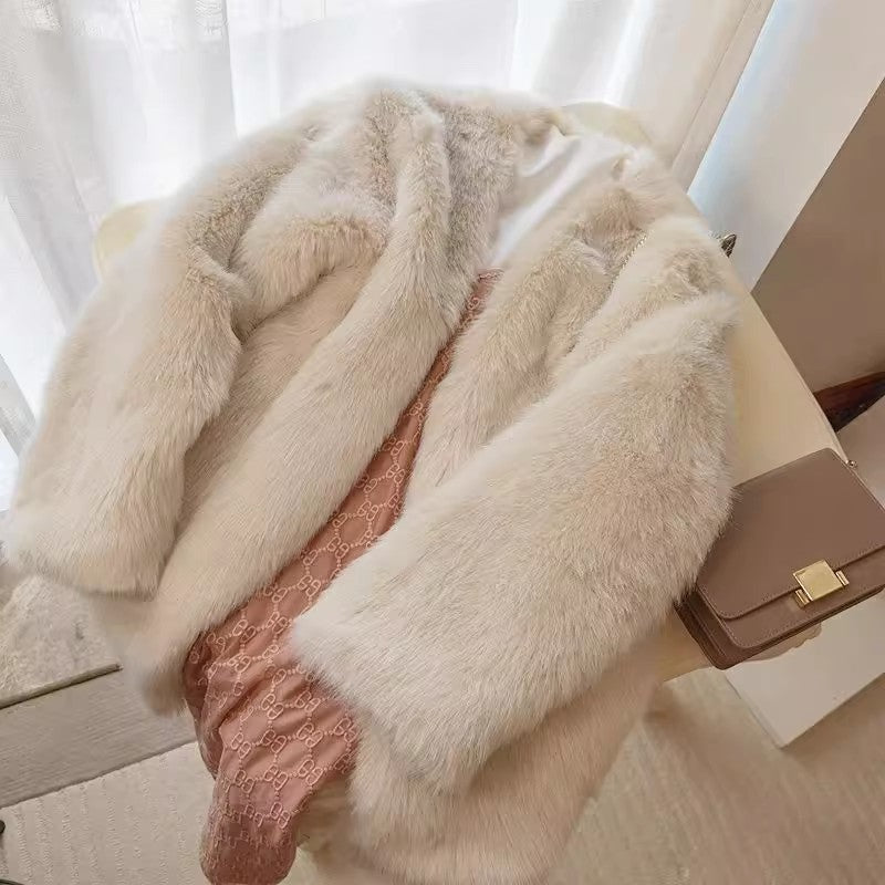 Women's Fox Fur Mid-length Warm Thickened Fluffy Coats