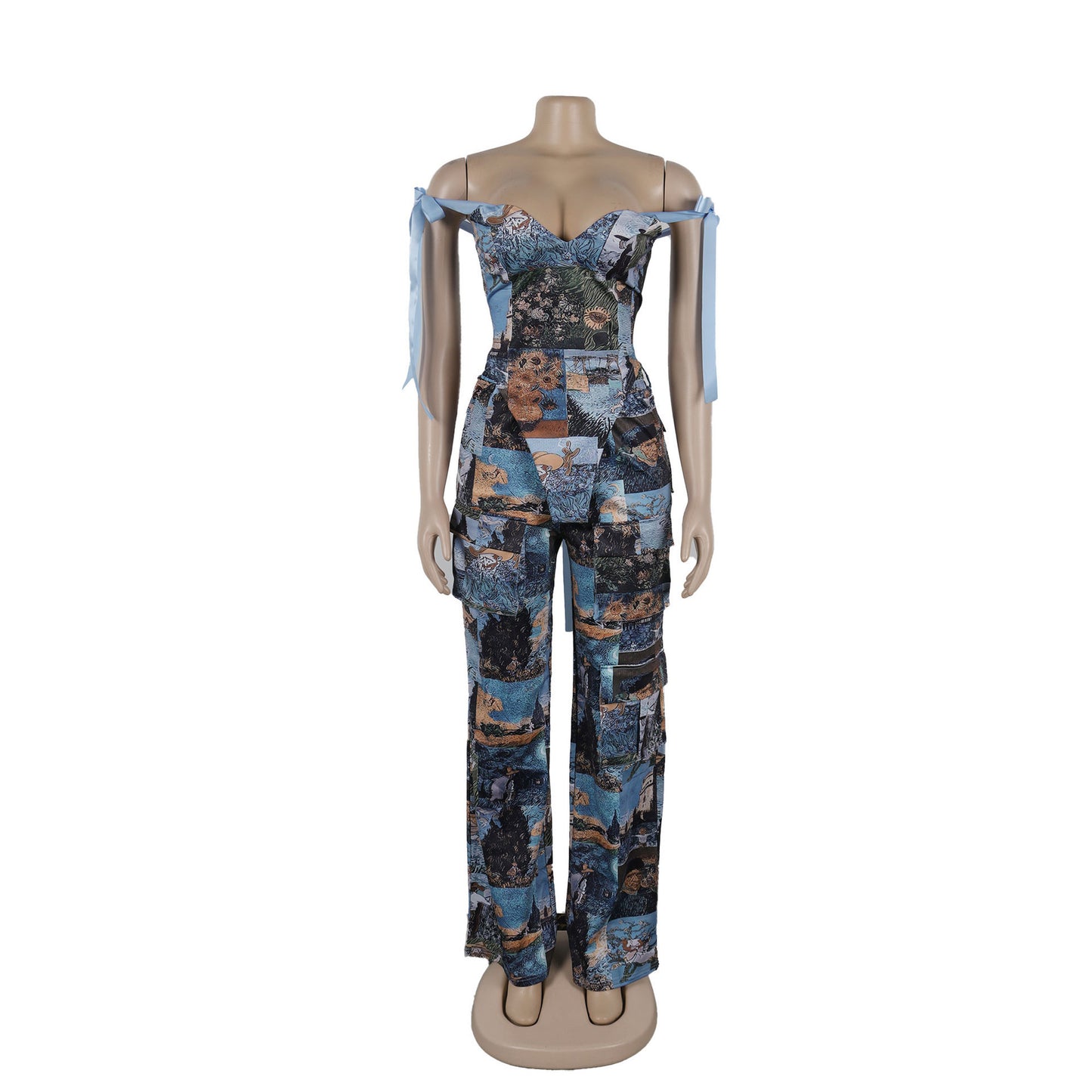Women's Sexy Print Backless Lace Up Two-piece Suits