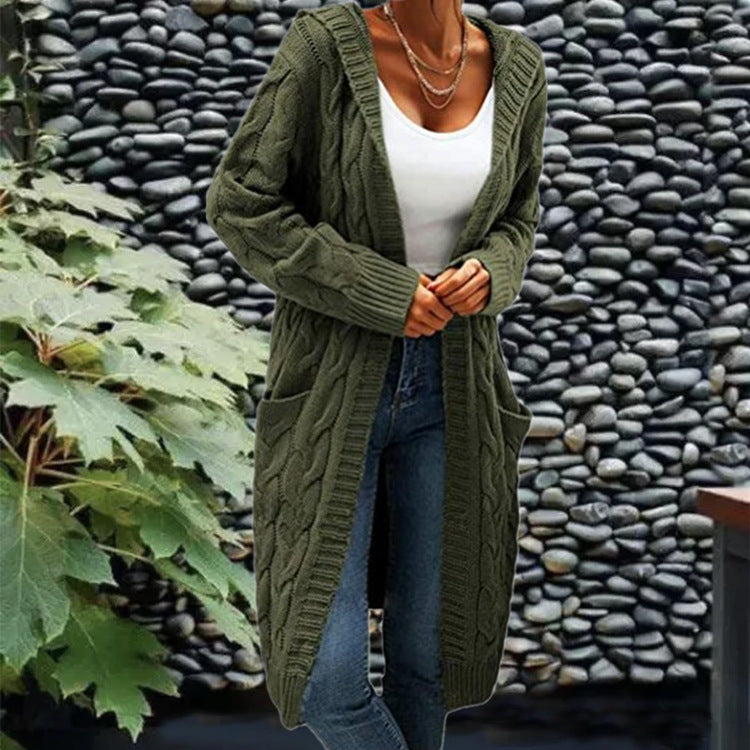 Women's Solid Color Loose Knitted Thick Thread Twist Mid-length Sweaters