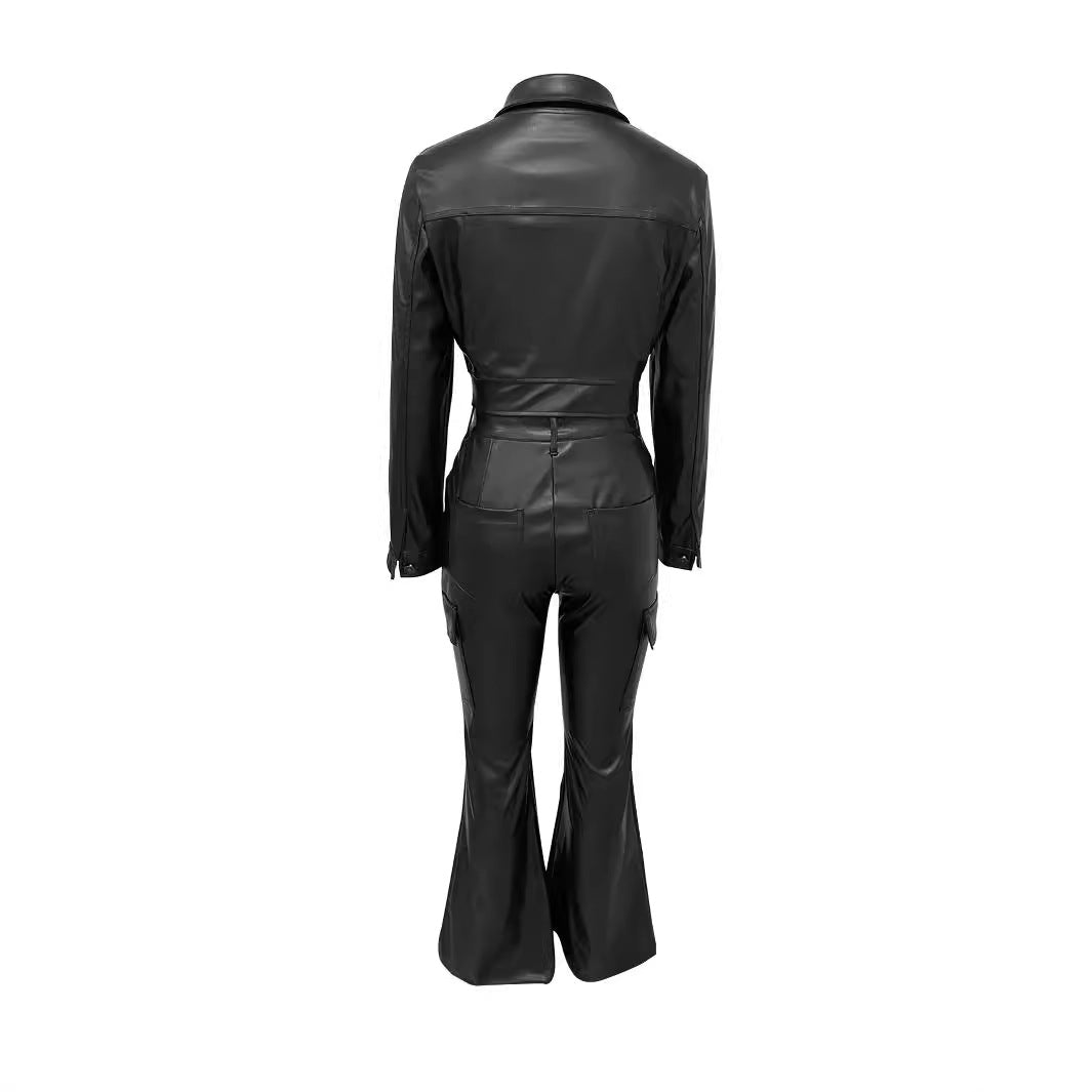 Women's Unique Glamorous Leather Sports Trousers Suits
