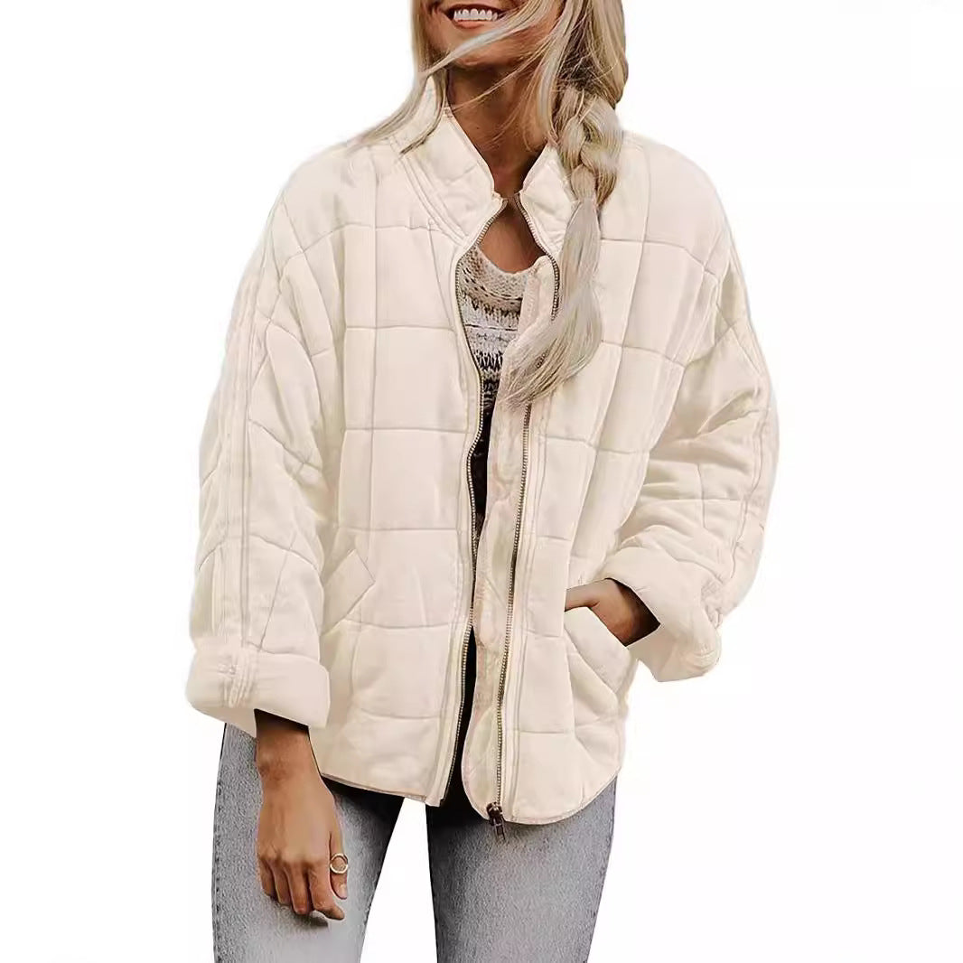 Women's Color Stand-up Collar Loose Pockets Long Jackets