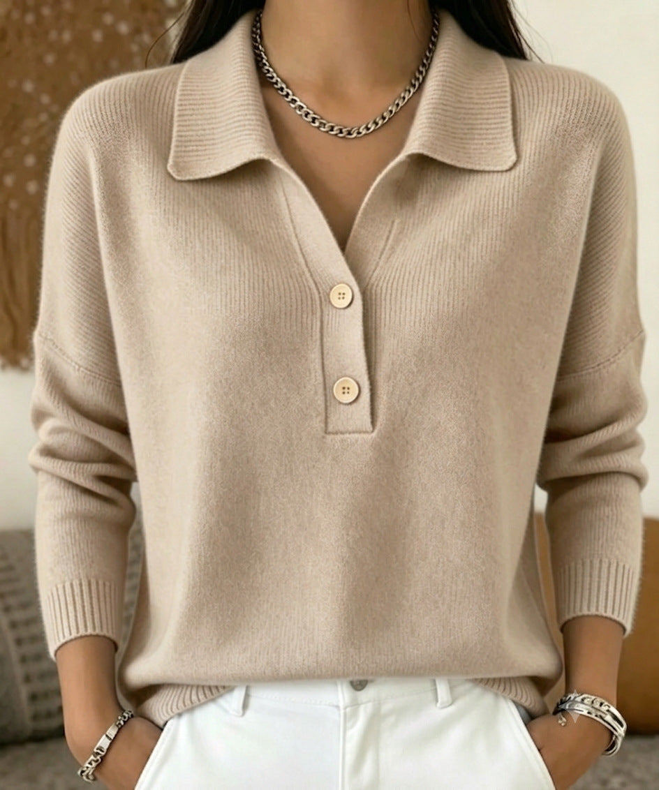 Women's Lapel Half Button Loose Casual Sweaters