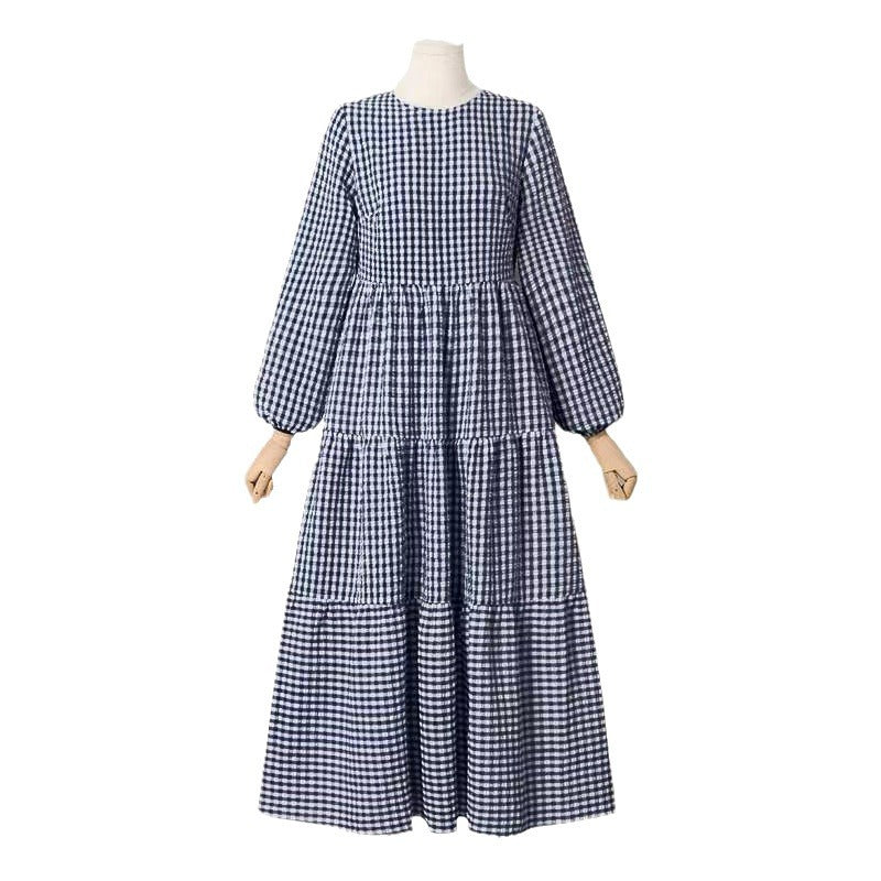 Long Sleeve Elastic Round Neck Loose Dresses