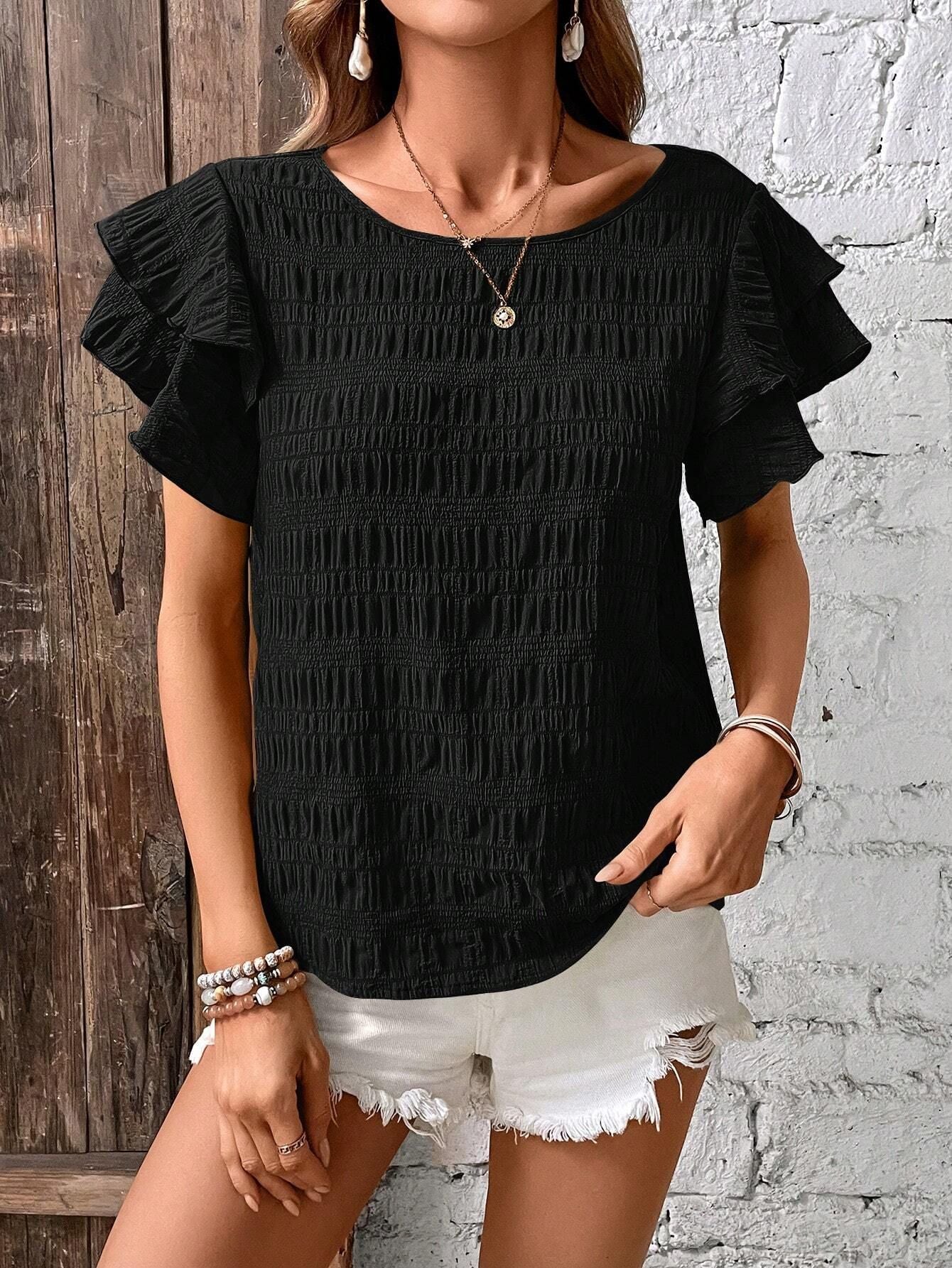 Women's Summer Ruffle Sleeve Round Neck Temperament Blouses