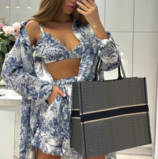 Women's Shirt Suspender National Style Ink Printing Fashion Suits
