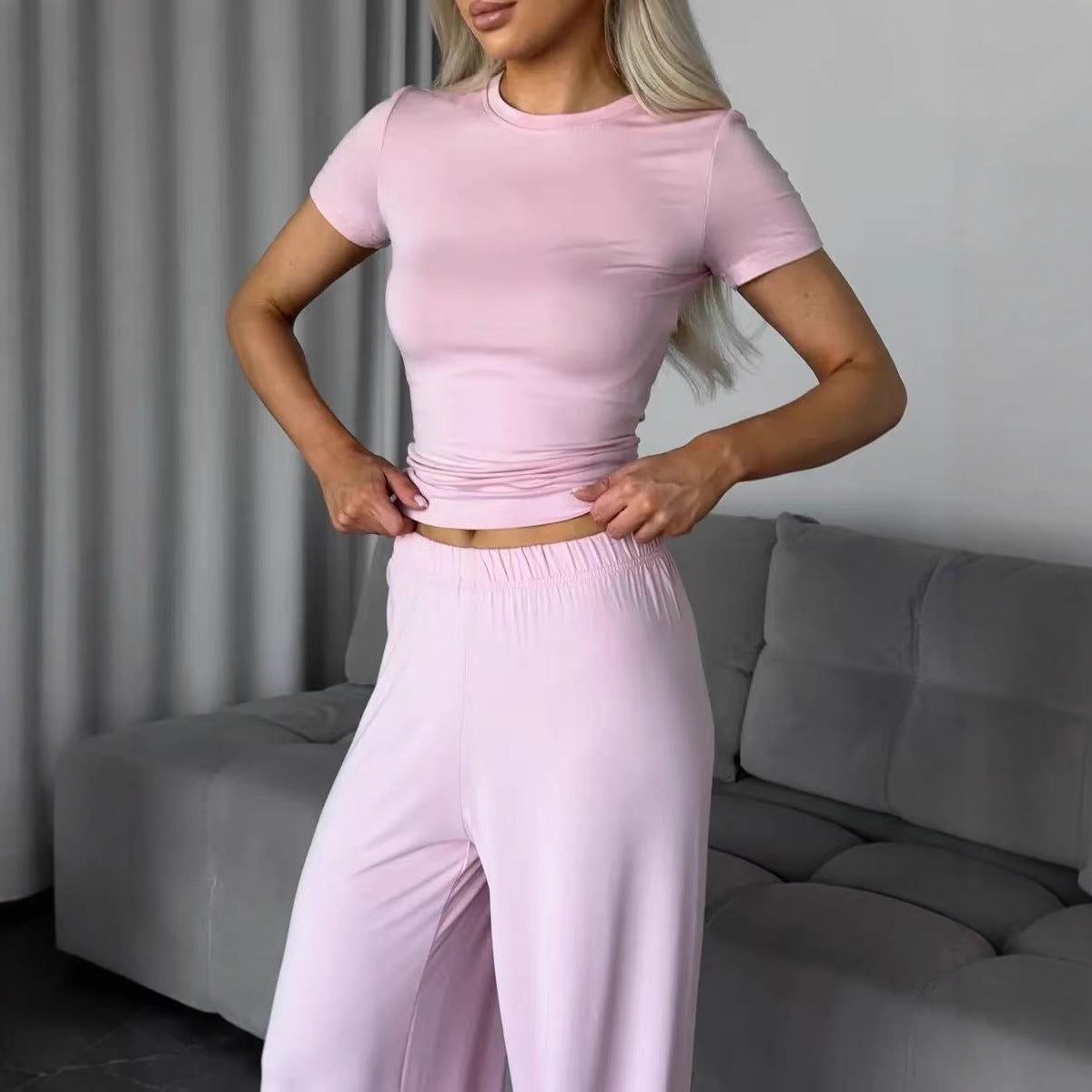 Women's Russian Knitting Short-sleeved T-shirt Trousers Two Suits