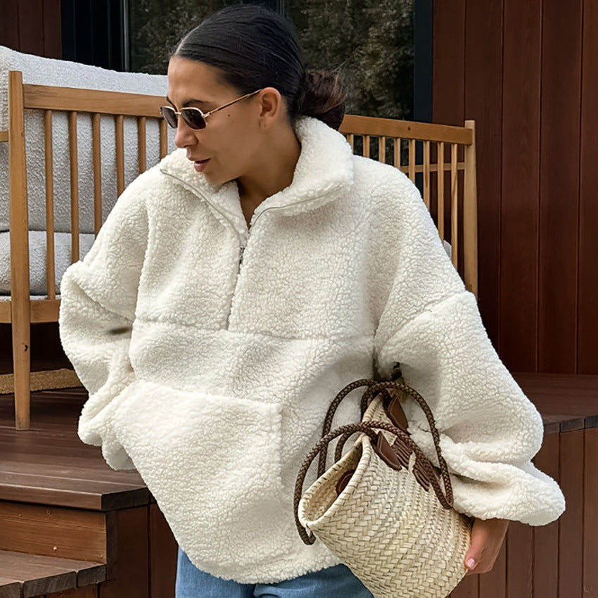 Cashmere Thermal Pullover Hoodie Zipper Collar Sweaters