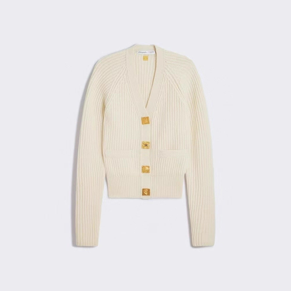Women's Elegant Long-sleeved Autumn Single-breasted High-grade Pure Sweaters