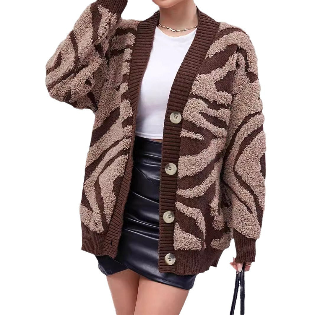 Women's Source Jacquard Long-sleeved Mid-length Overcoat Sweaters