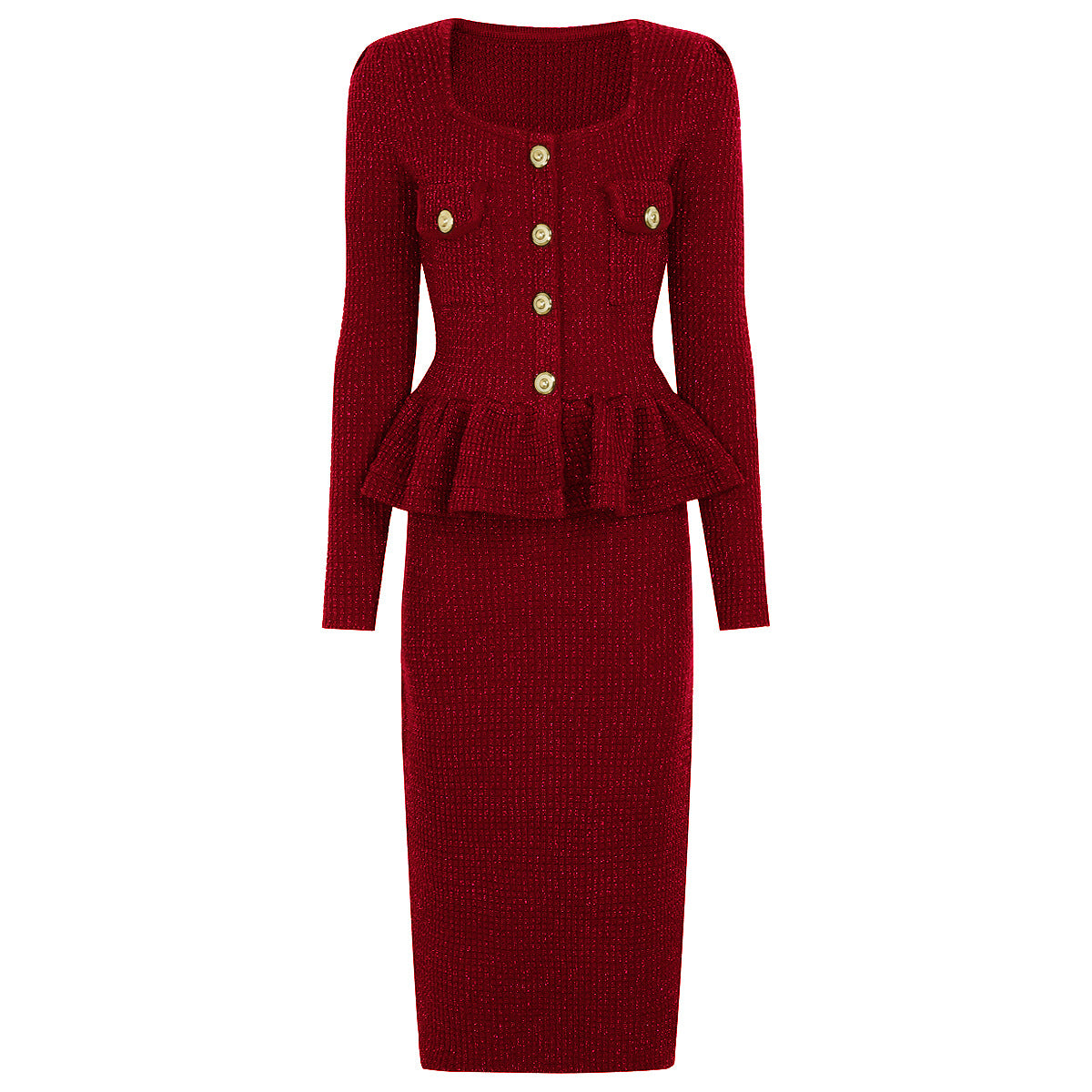 Knitted Lotus Leaf Slim Fit Slimming Dresses