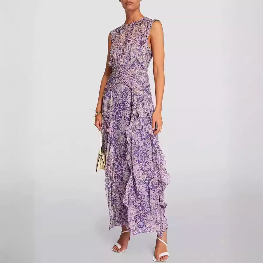 Women's Chiffon Printed Fairy Long Elegant Dress Dresses