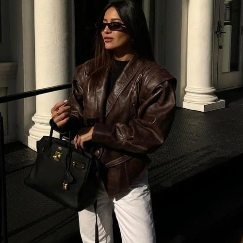 Women's Retro Imitation Leather Quality Soft Sheepskin Jackets