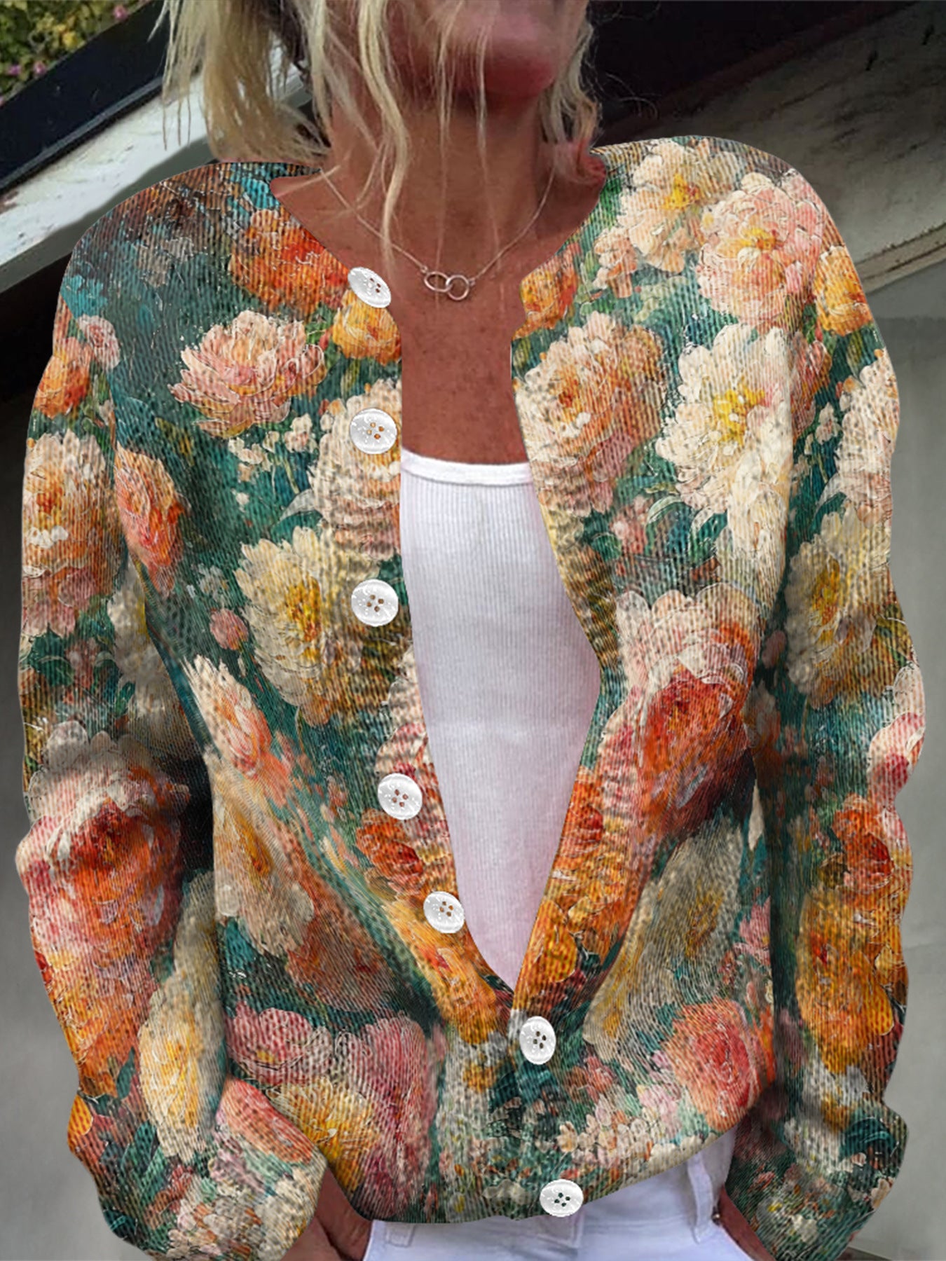 Beautiful Winter Single-breasted Floral Warm Button Sweaters