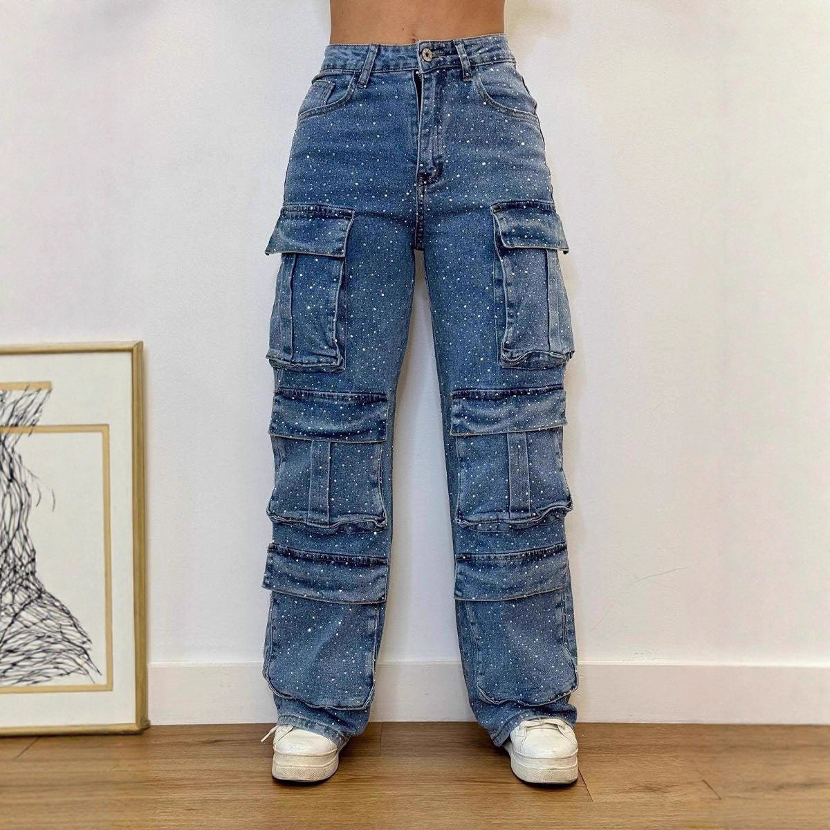 Fashion Street Style Pocket Casual Overalls Jeans