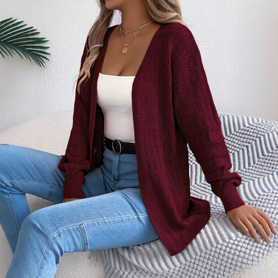 Versatile Women's Solid Color Lantern Mid-length Sweater