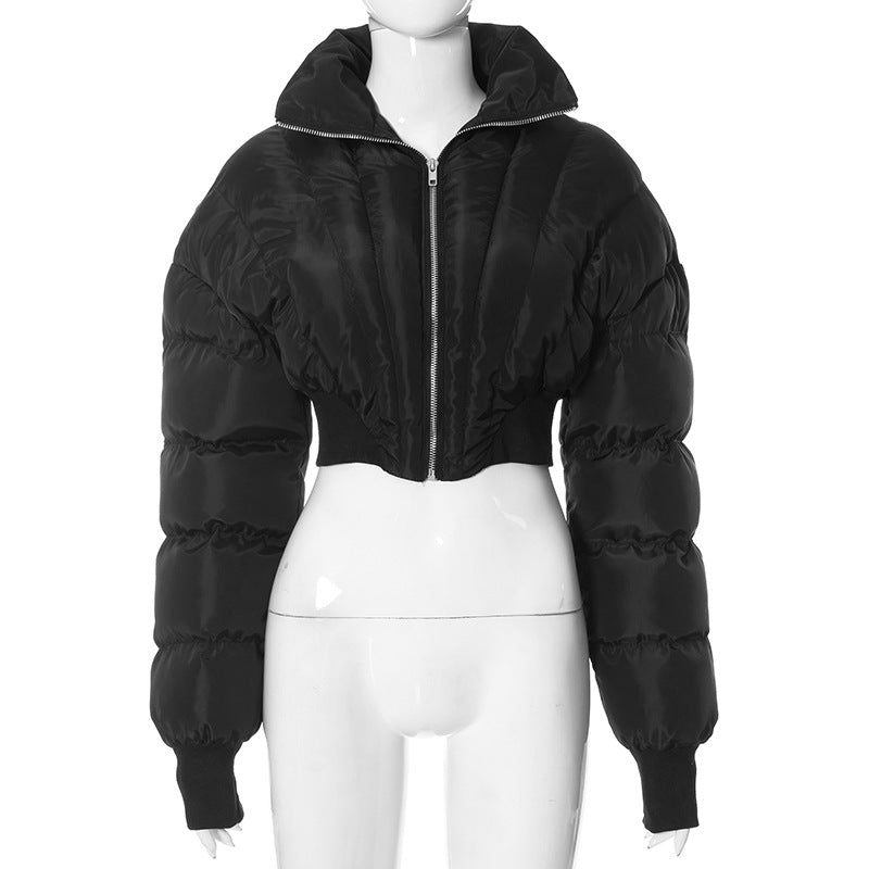 Women's Solid Color Polo Collar Zipper Bread Coats