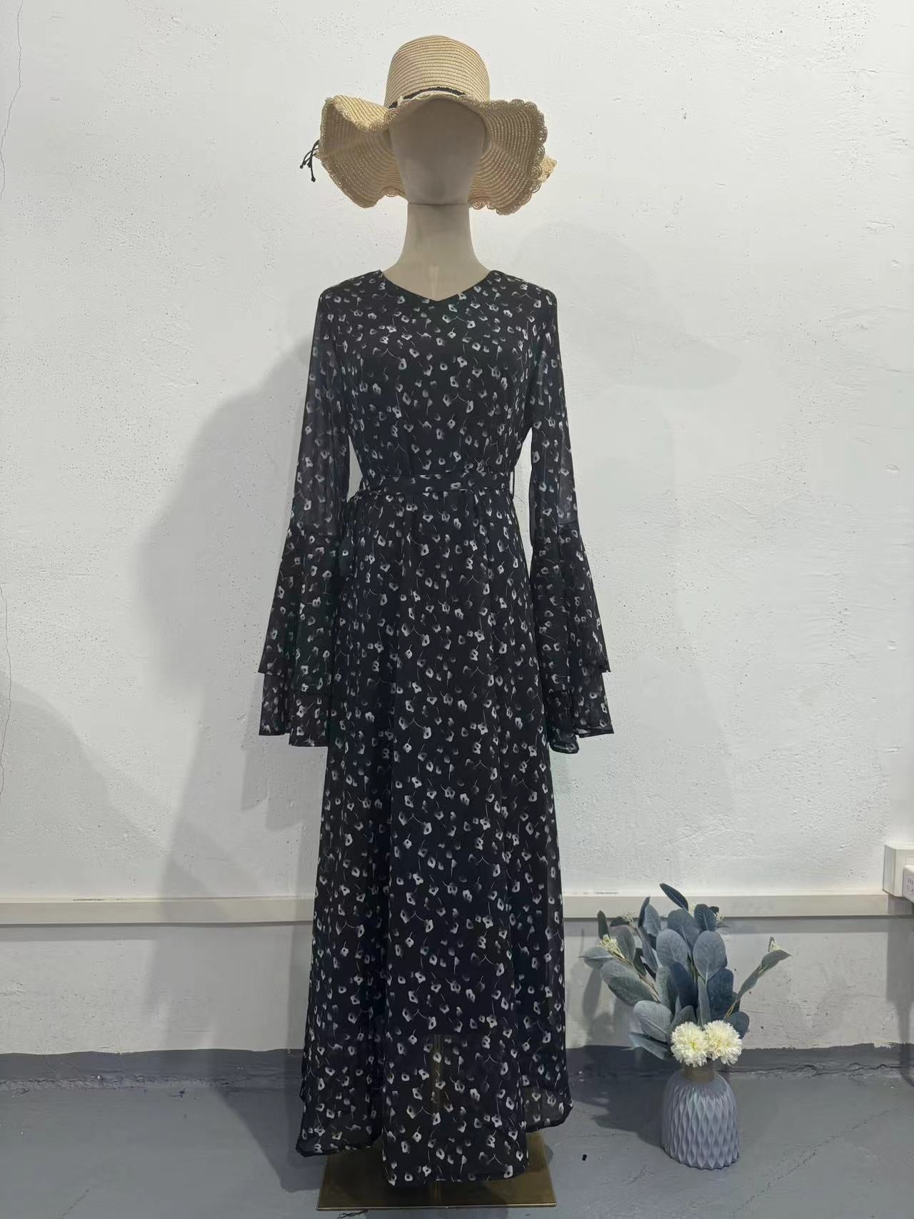 Ruffle Sleeve Temperament Long Stitching Irregular Dresses