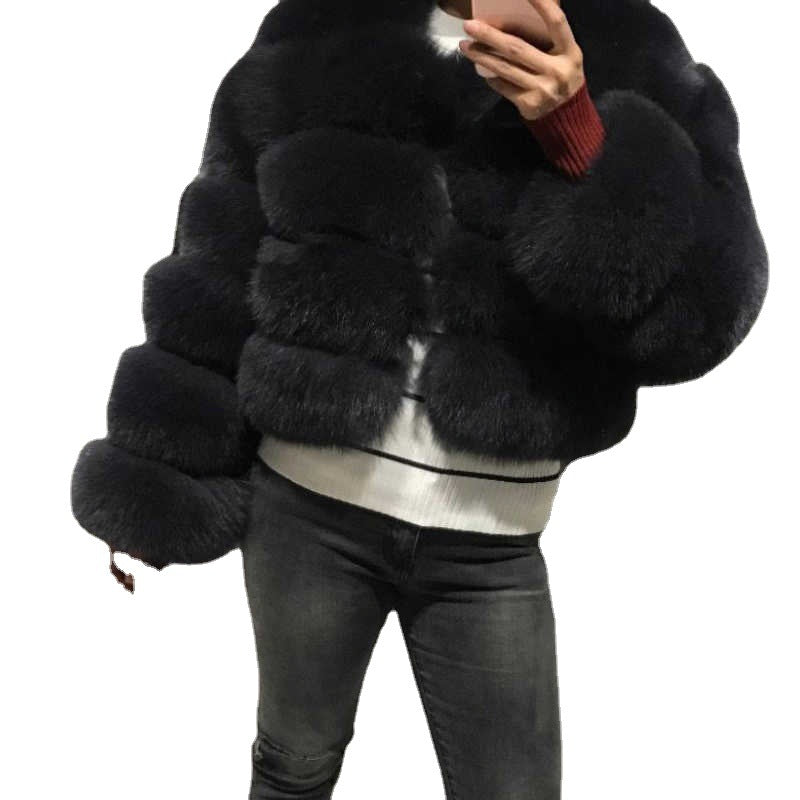 Women's Faux Fox Fur Slim Fit Stitching Coats