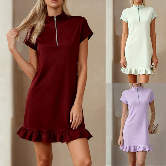 Women's Fashion Design Lapel Sleeve Loose Solid Dress