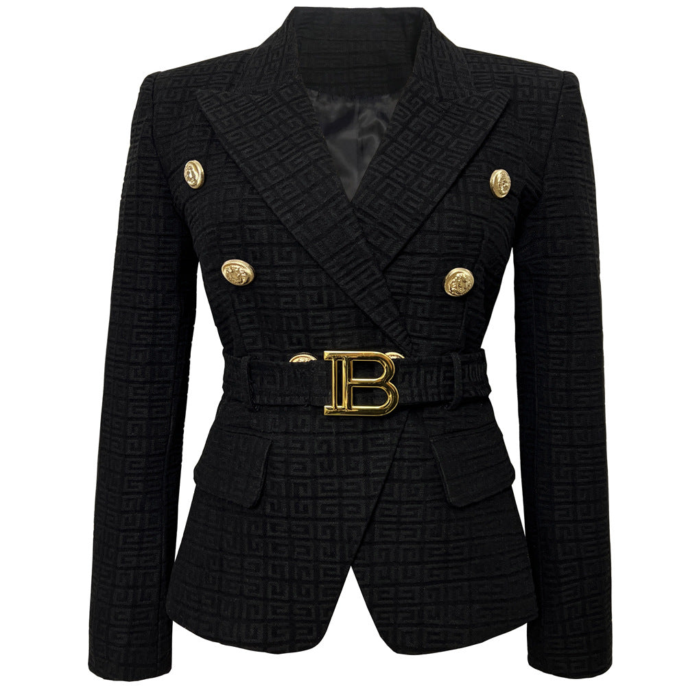 Stylish Fashion Small Lion Buckle Jacquard Blazers