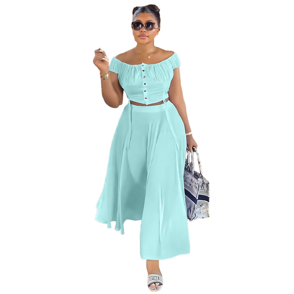 Line Draping Effect Long Fashion Two-piece Suits