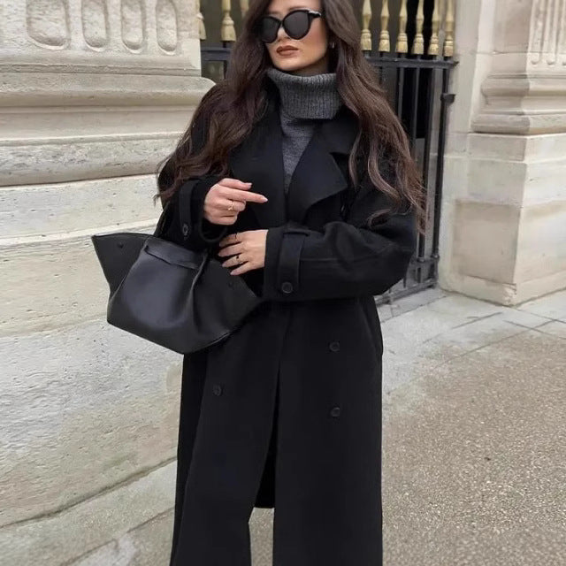 Women's Casual Loose Double Button Lapel Elegant Coats