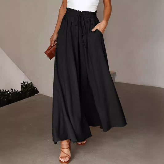 Women's Solid Color High Waist Drawstring Super Loose Flared Pants