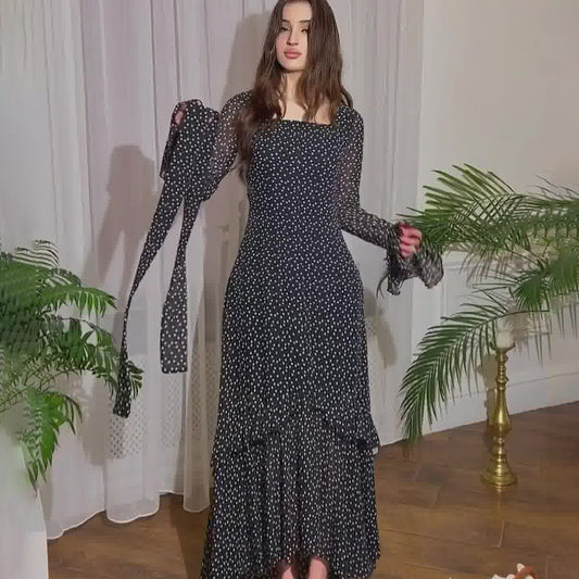 Polka Dots Lotus Leaf Sleeve Temperament Dresses