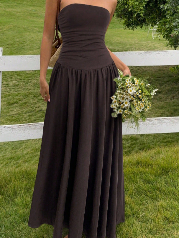 Women's Summer Sleeveless Tube Slim Fit Wrinkle Dress
