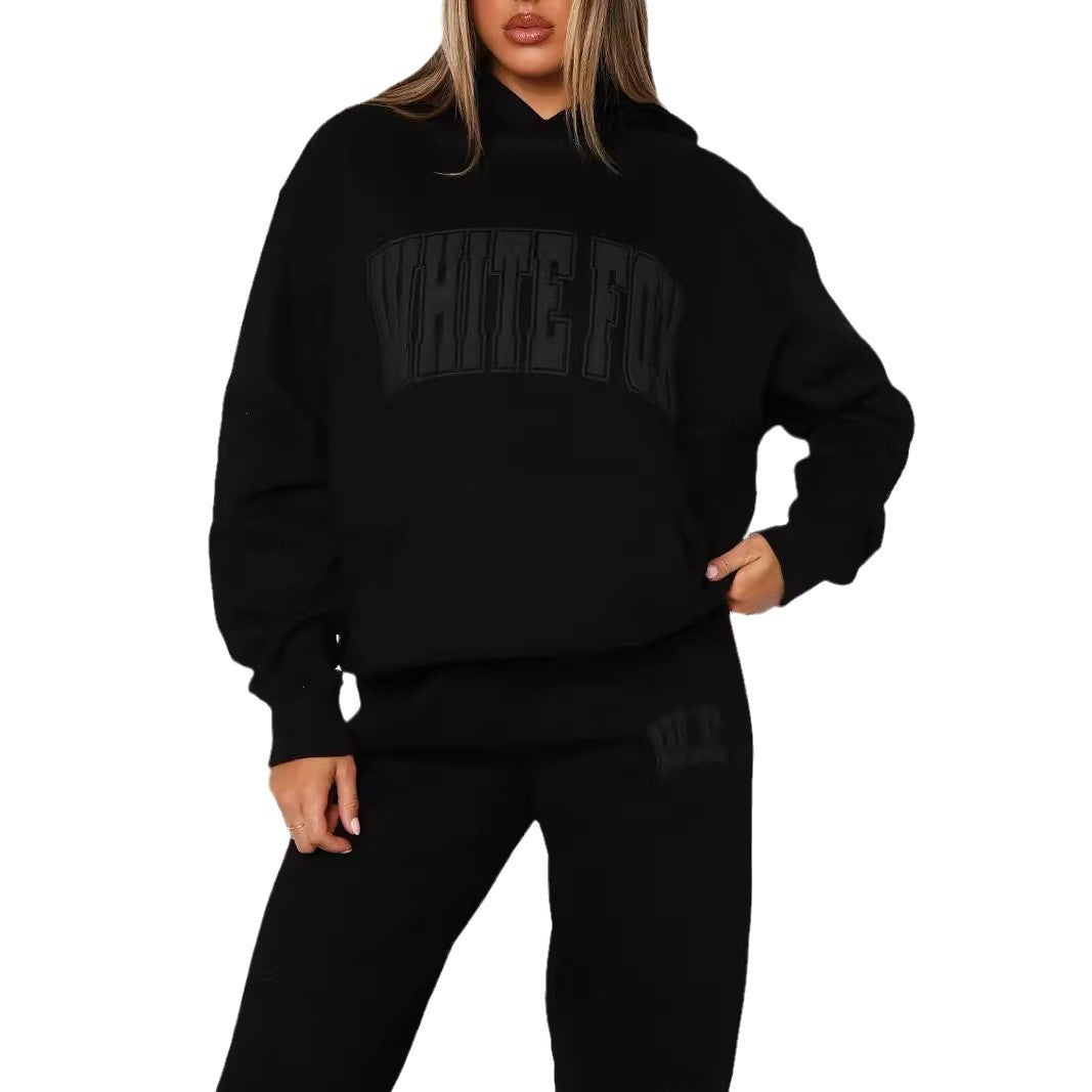 Women's Letter Print Long Sleeve Pullover Hoodie Suits