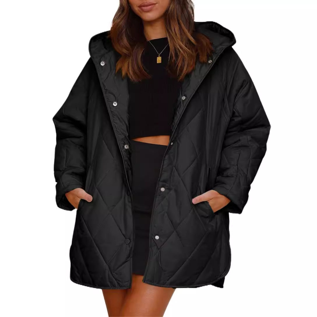 Women's Winter Casual Diamond Quilted Hooded Lightweight Coats