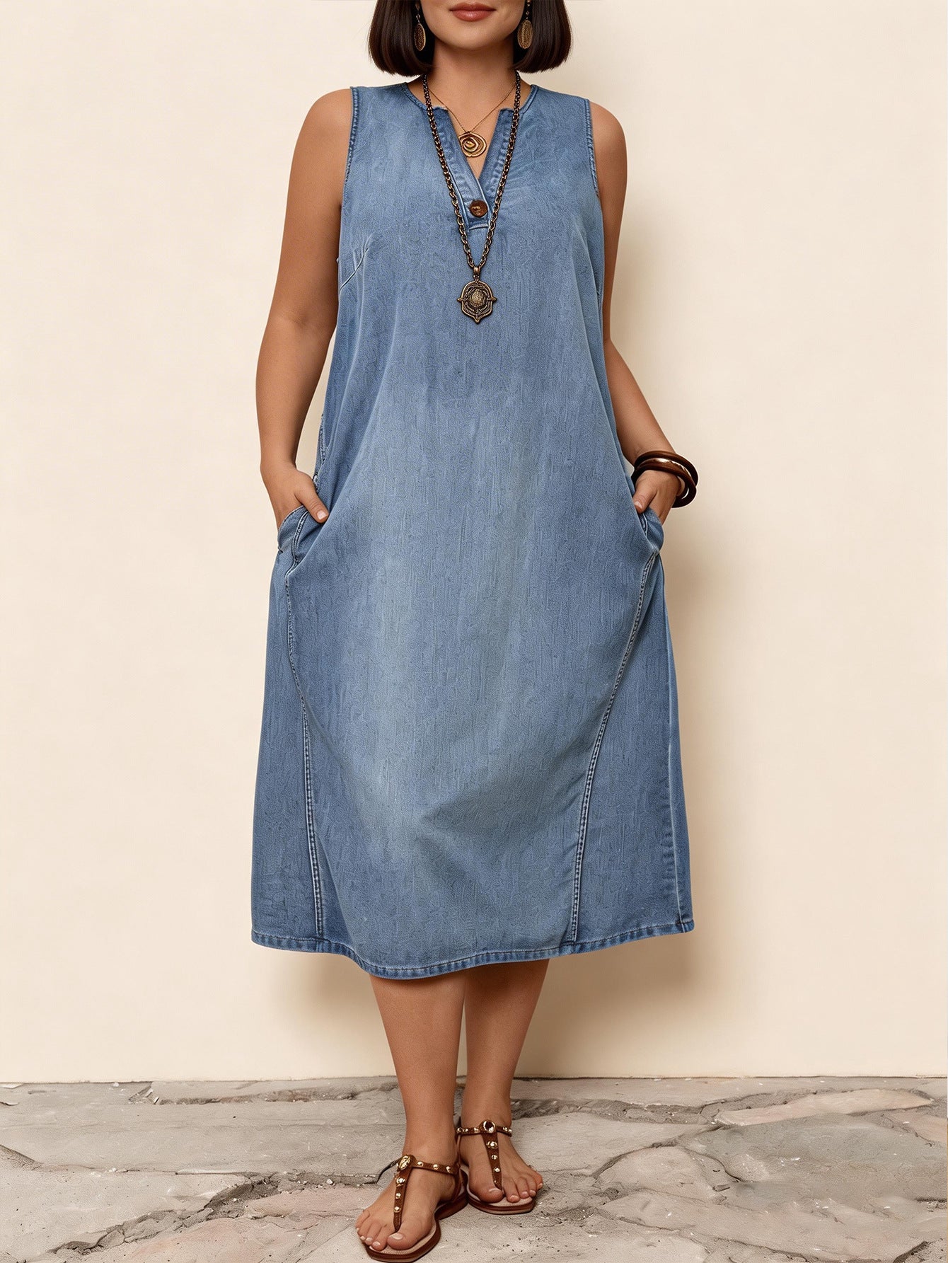 Women's Blue Washed Loose Slim Fit Casual Wild Vests