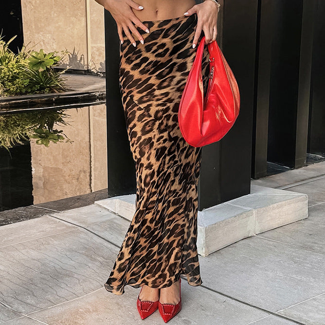 Chiffon Fishtail Mopping Floor Leopard Print Skirts