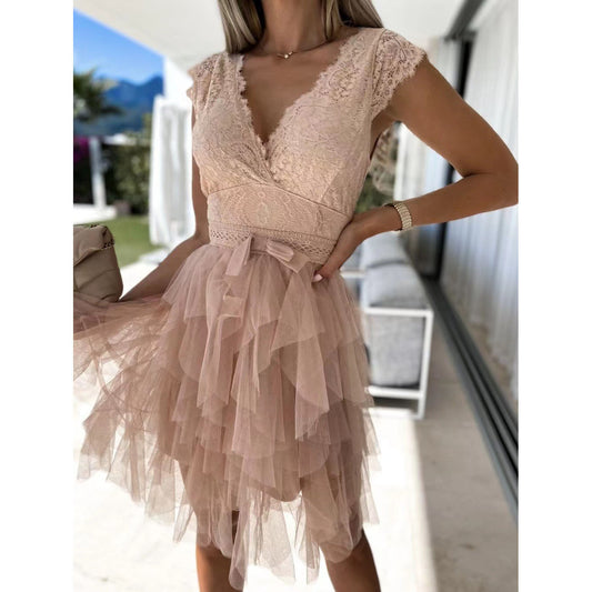Sexy Lace Stitching Dress Casual Sleeve Dresses
