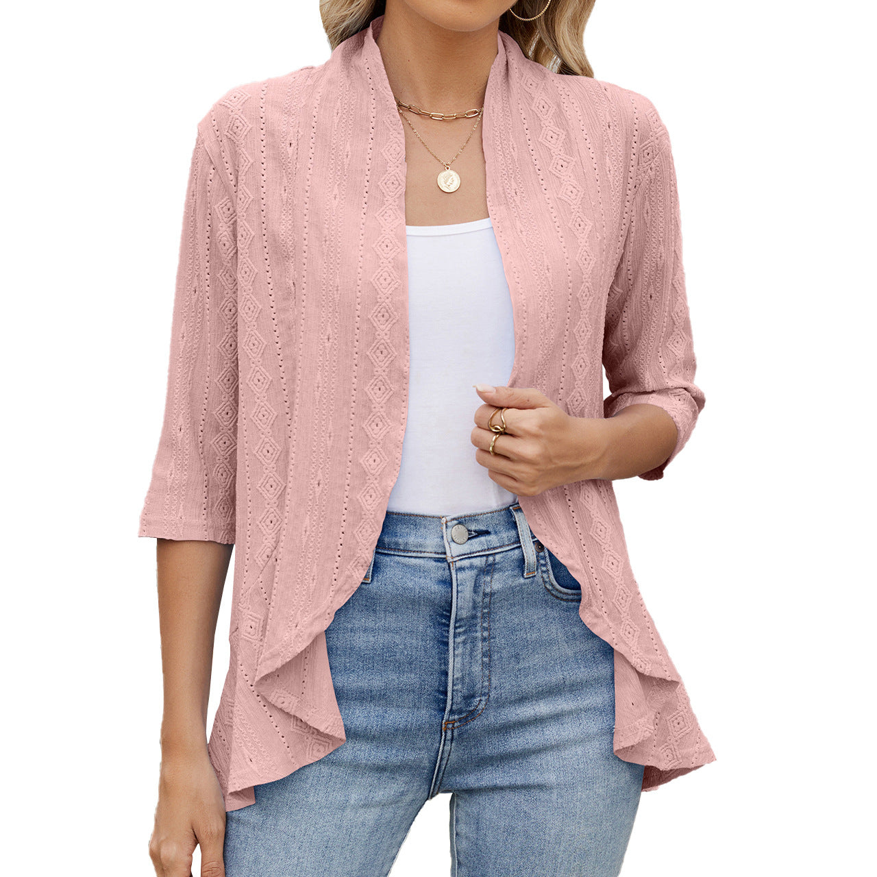 Women's Solid Color Three-quarter Sleeve Ruffle Coats