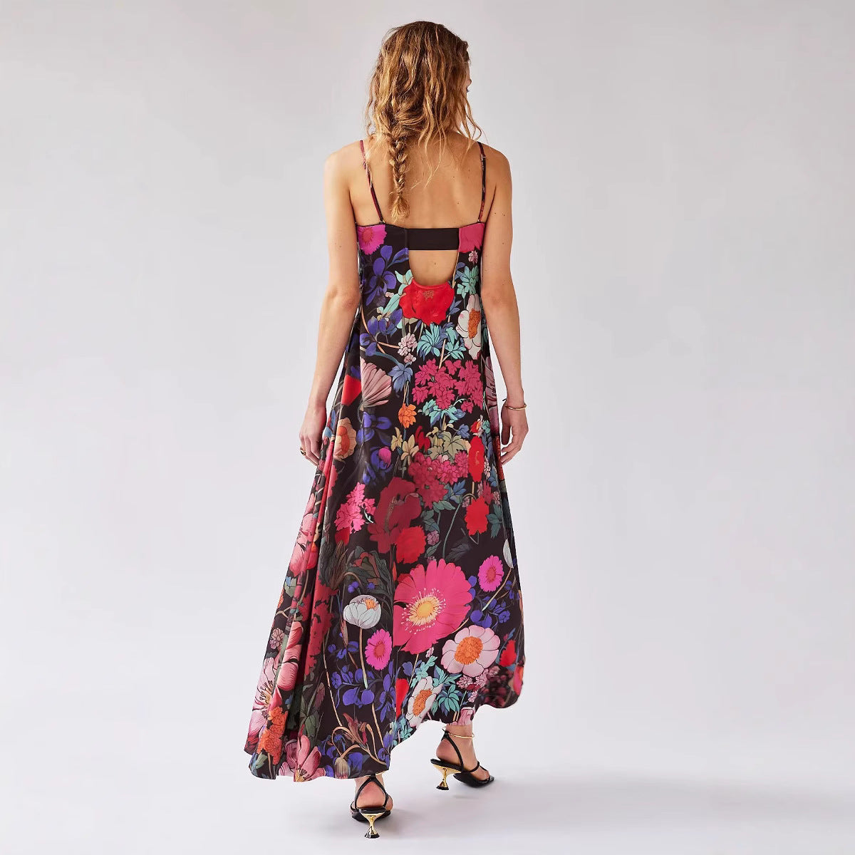 Temperament Commute Floral Print Dress High Waist Dresses