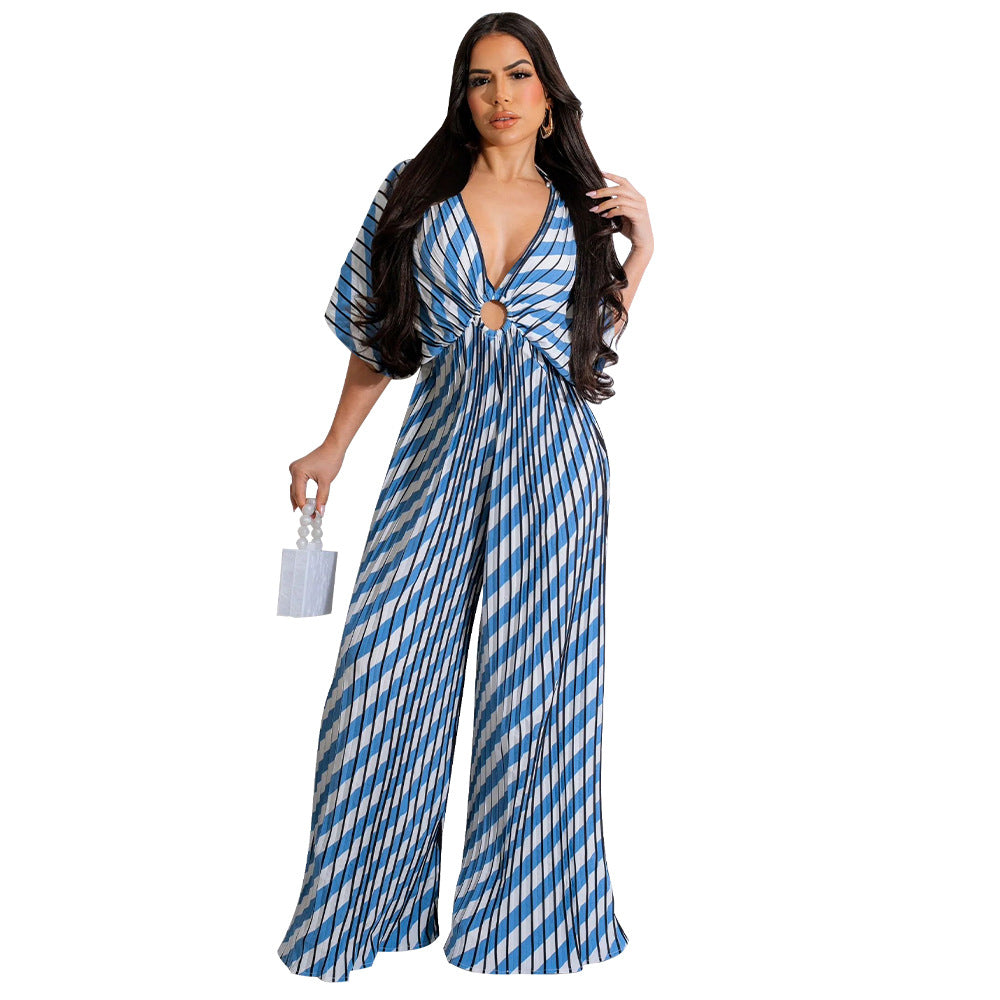 Women's Fashion Wear Pleated Printed Casual Jumpsuits