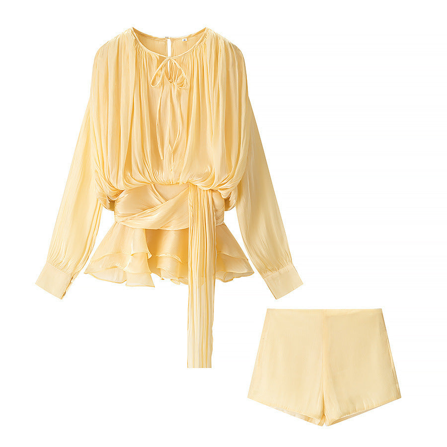 Women's Homemade Classic Pleated Ribbon Design Loose Suits