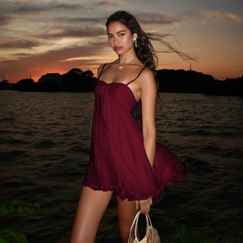 Women's Pure Desire Style Elegant Sleeveless Chiffon Strap Dress